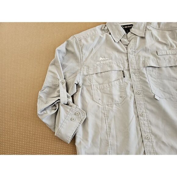 Dri Duck Shirt Mens Medium Gray Long Sleeves Hunting Fishing Fisher Fish Fly - Picture 7 of 11